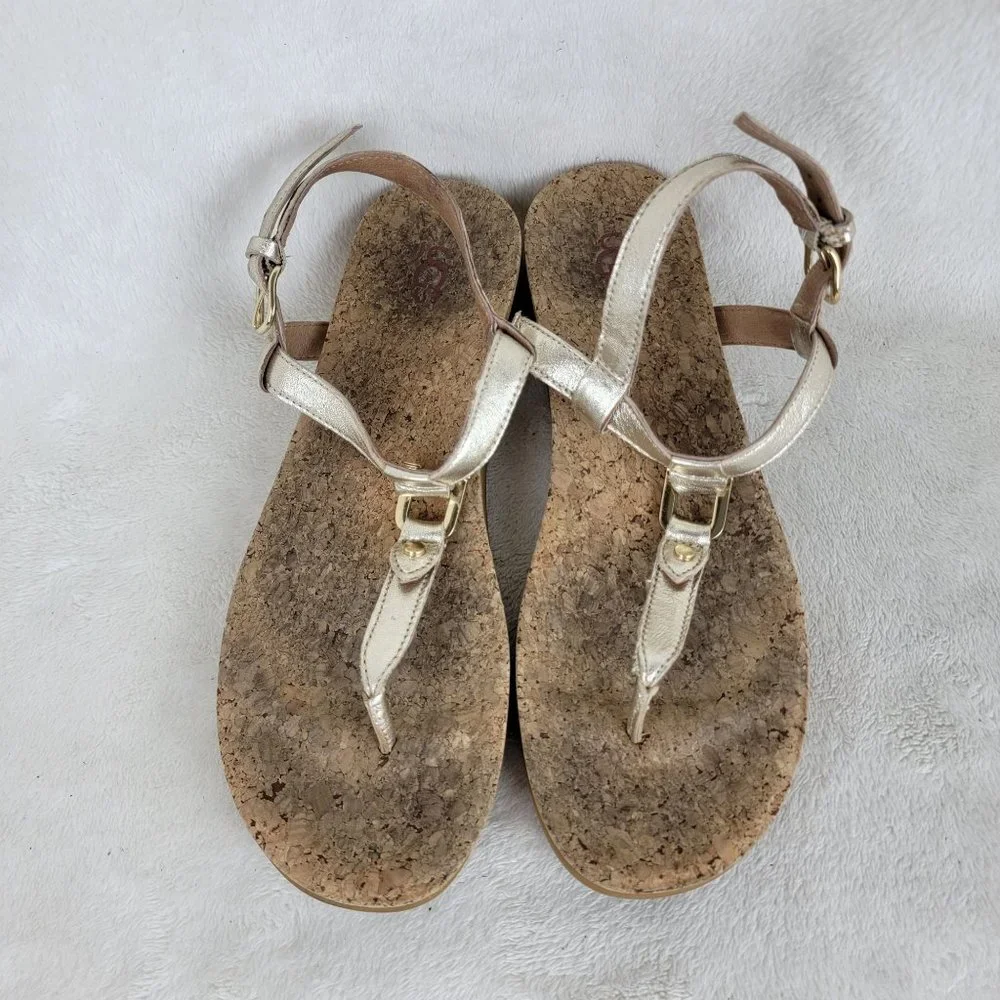 UGG Madeena Gold Leather Ankle Strappy Comfort Walking Sandals Size 9.5